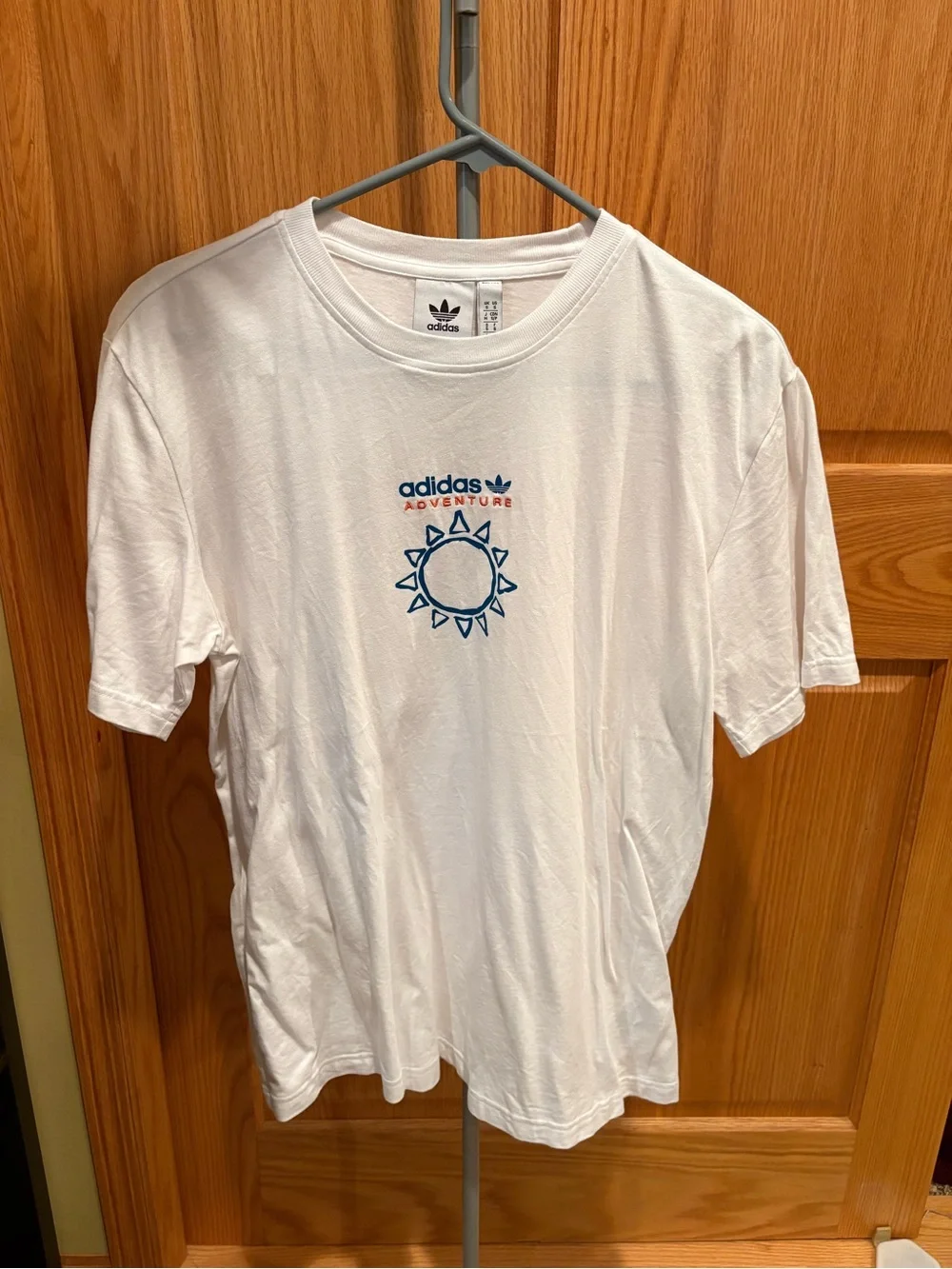 adidas Adventure White T‑Shirt with Blue Sun Graphic